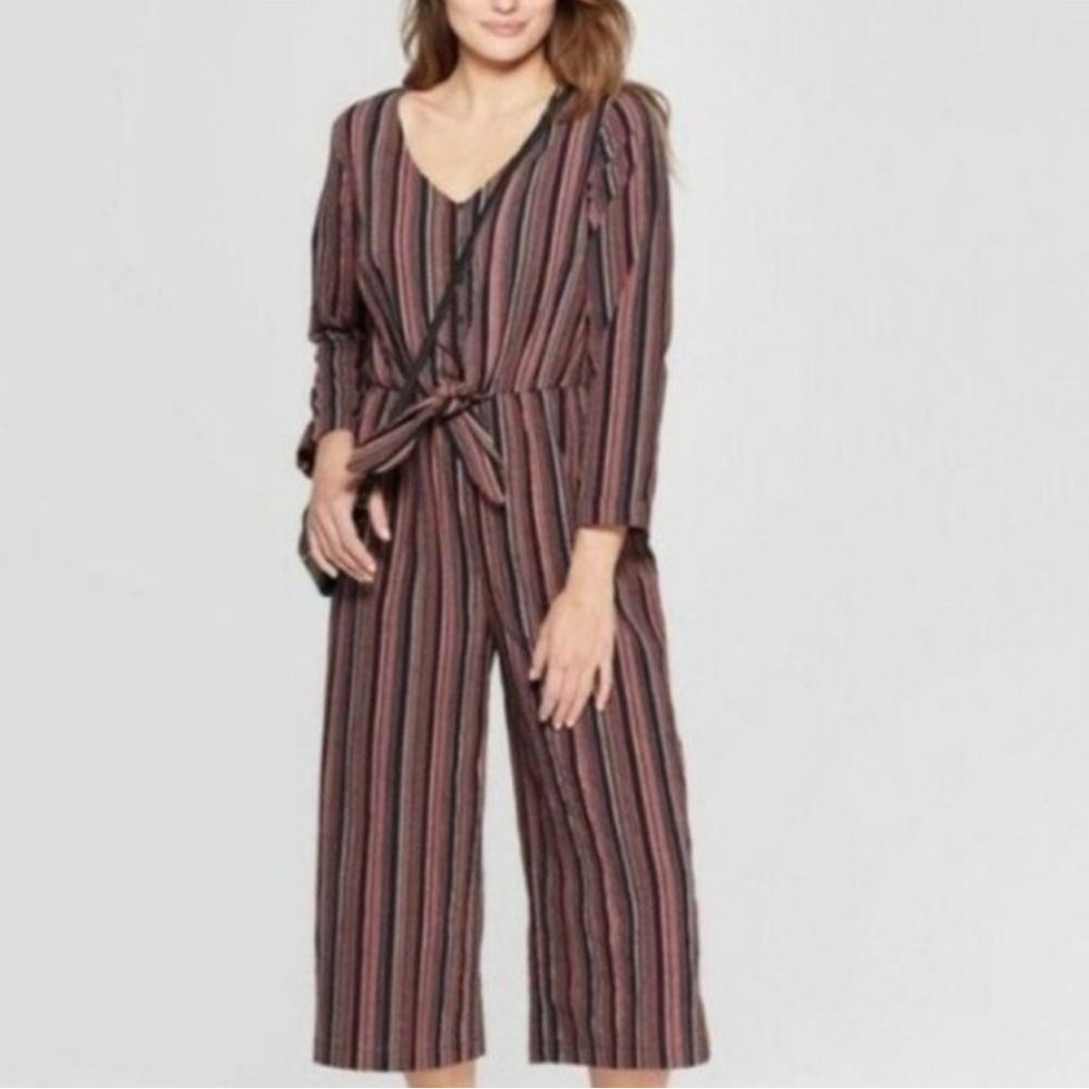 Universal Thread Striped V-Neck Jumpsuit | Large